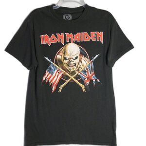 Iron Maiden Crossed Flags Adult Size MD Black T Shirt Front Graphic
